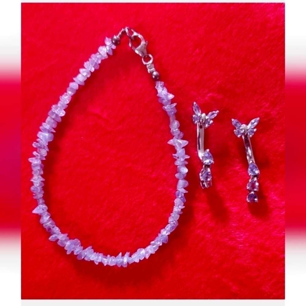 Tanzanite Butterfly Earrings and Bracelet Set Sterling Silver